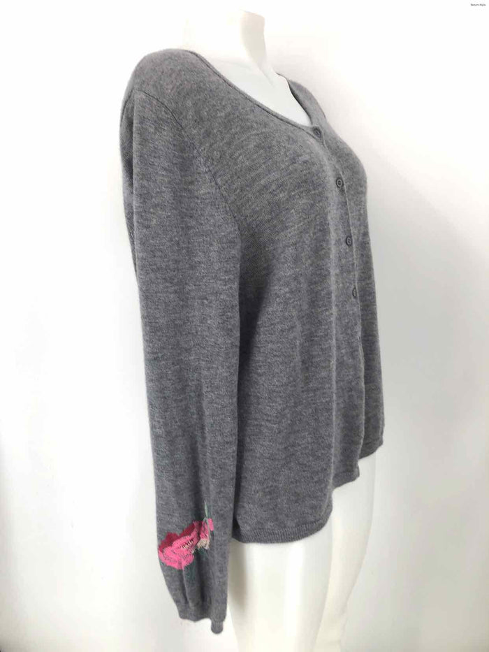 LOVE by Johnny Was Gray Multi-Color Cashmere Embroidered Cardigan Sweater