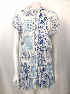 MUSETTE White Blue Short Sleeves Size MEDIUM (M) Dress