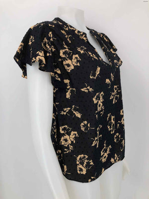 JOIE Black Cream Cotton Floral Print Short Sleeves Size MEDIUM (M) Top