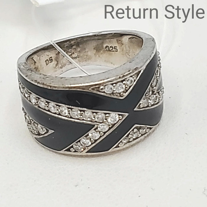 Black Sterling Silver Cubic Zircon Enamel SZ 6 Ring SS