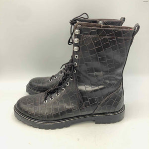 J CREW Brown Leather Mock Croc Combat Shoe Size 9 Boots