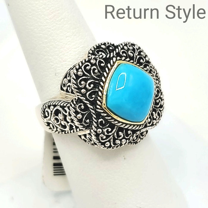 Blue Sterling Silver Filagree SZ 9 Ring SS