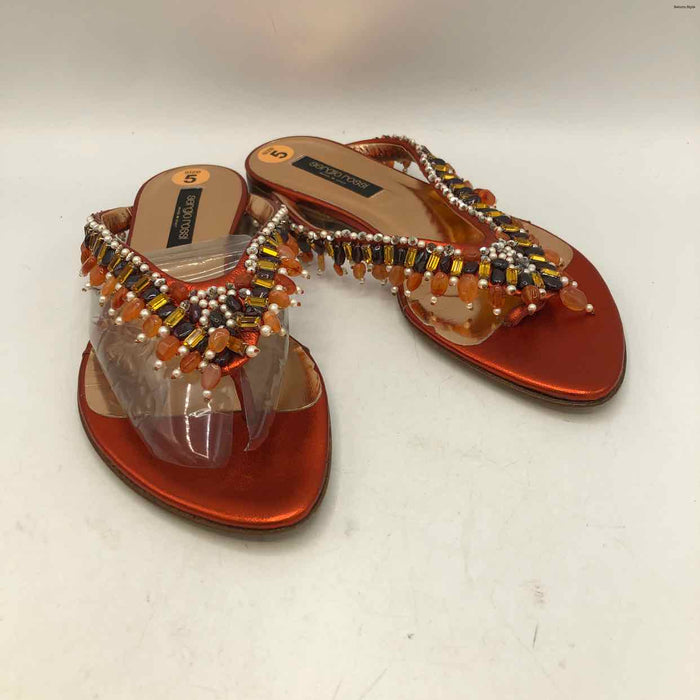 SERGIO ROSSI Orange Multi-Color Leather Made in Italy Beaded Thong Sandal Shoes