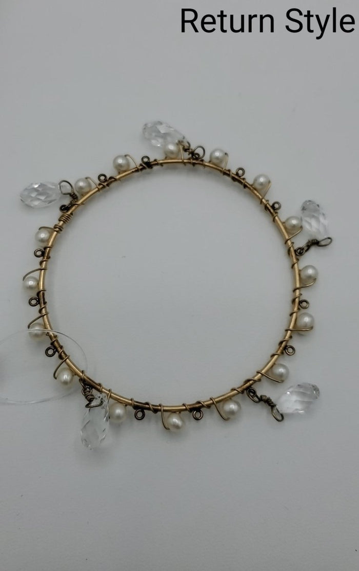 Goldtone Pearl crystal Faceted Bangle Bracelet