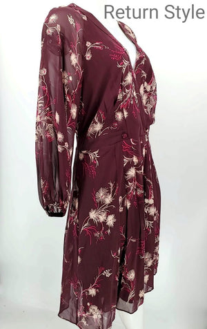 JOIE Burgundy Beige Silk Floral Size 12 (L) Dress - ReturnStyle