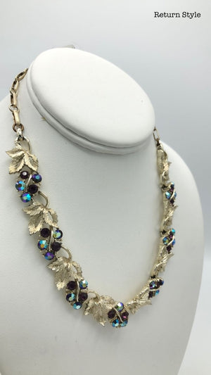 Lisner Gold Purple Rhinestones Vintage - Normal Wear 16" Necklace