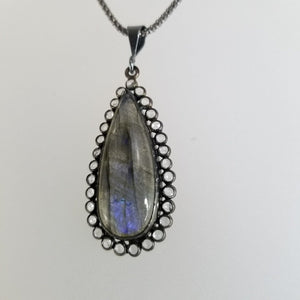 Oxodized Sterling Labradorite Pendant on Chain New Neck SS Lab. - ReturnStyle