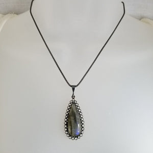 Oxodized Sterling Labradorite Pendant on Chain New Neck SS Lab. - ReturnStyle