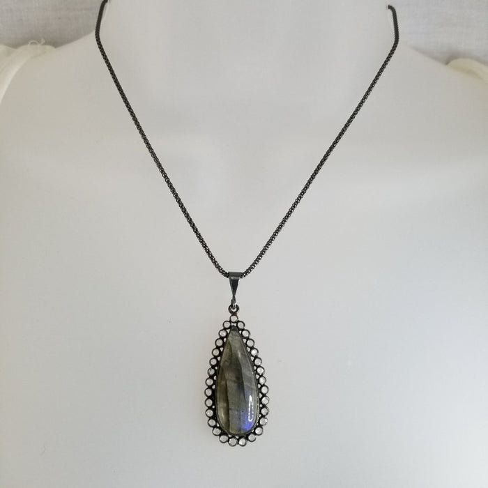 Oxodized Sterling Labradorite Pendant on Chain STERLING New Neck SS Lab.
