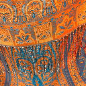 PASHMINA Orange Turquoise Cashmere Print Fringe Scarf - ReturnStyle
