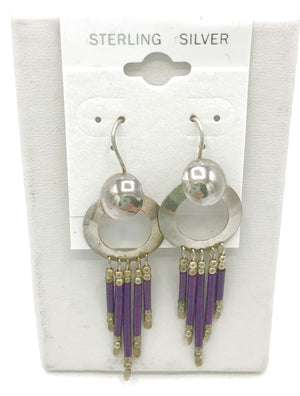Purple Sterling Silver Bead Dangle ss Earrings - ReturnStyle