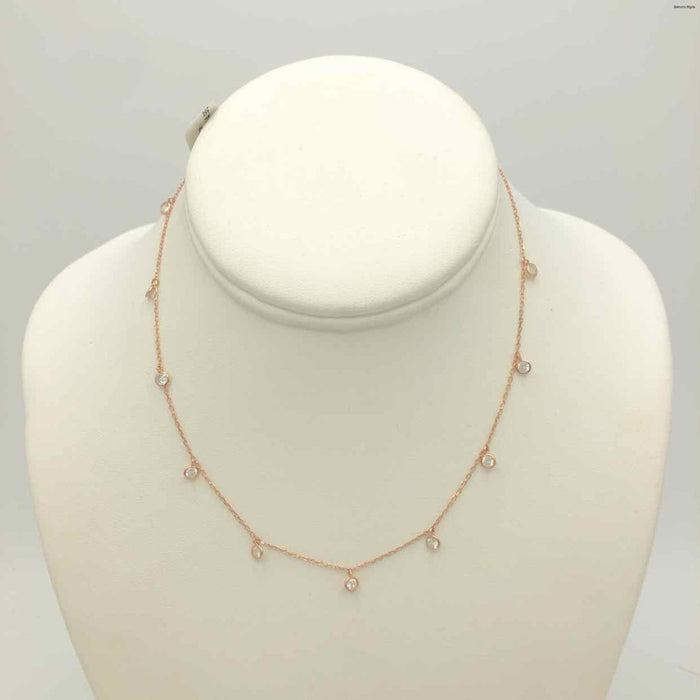 Rose Gold Clear Sterling Silver 14" ss Necklace