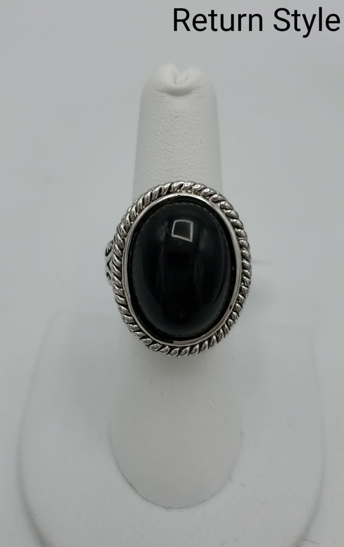 Silvertone Black Ring