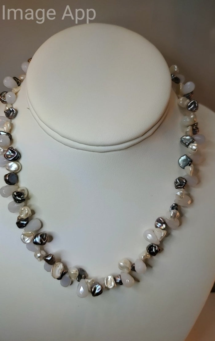Sterling Chalcedony Beaded SS Pearl Neck