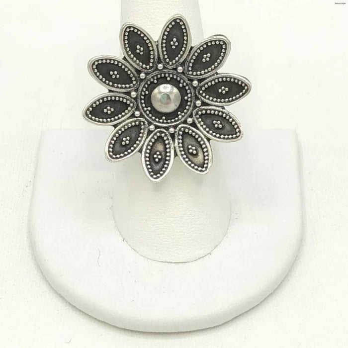 Sterling Silver Flower Adjustable SZ 8 Ring SS