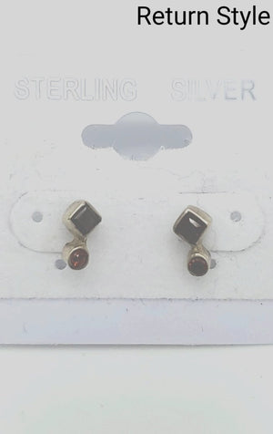 Sterling Silver Garnet Studs Ear SS Gar - ReturnStyle