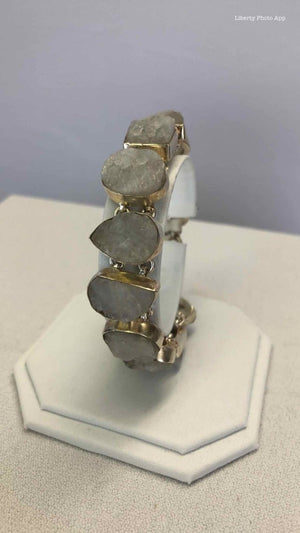 Sterling Silver Rough Stones Rainbow Moonstone New Brace SS - ReturnStyle