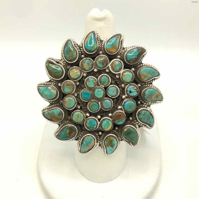 Sterling Silver Turquoise Flower ss Ring sz7