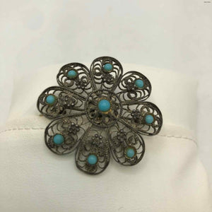 Turquoise Color Sterling Silver Filagree ss Brooch - ReturnStyle
