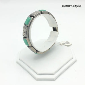 VINTAGE Green Silvertone Rectangle Vintage Bracelet - ReturnStyle