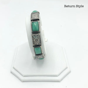 VINTAGE Green Silvertone Rectangle Vintage Bracelet - ReturnStyle