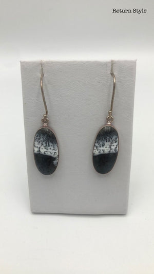 White Black Stone Oval New Ear SS Dendrite - ReturnStyle