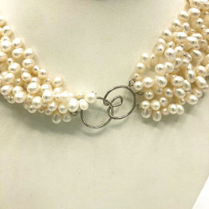 White Sterling Silver 5 Strands SS Pearl Neck - ReturnStyle