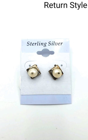 White Sterling Silver Pearl Studs SS Pearl Ear - ReturnStyle