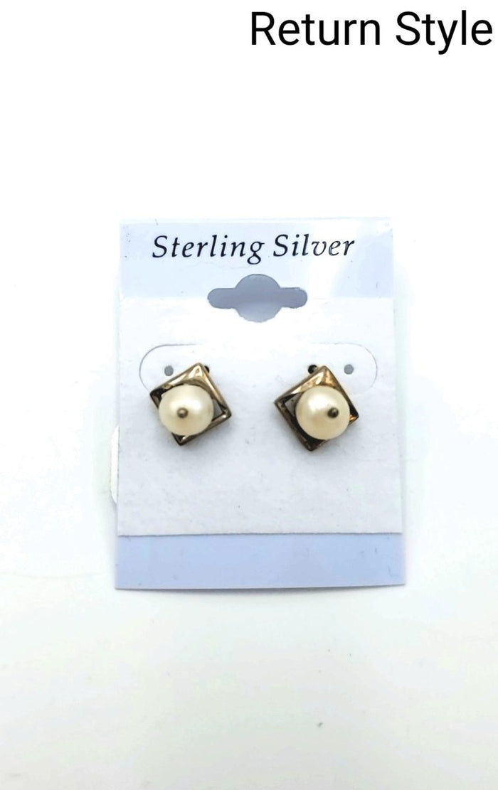 White Sterling Silver Pearl Studs SS Pearl Ear